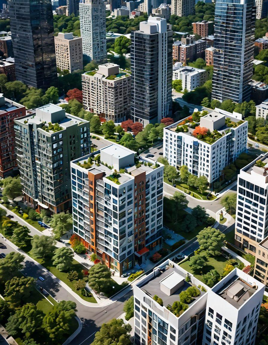 A city skyline with contrasting luxurious high-rise apartments on one side and cozy budget-friendly rentals on the other, showcasing a vibrant urban lifestyle. Include diverse residents engaging in outdoor activities and enjoying the city parks, with elements of modern architecture and greenery interspersed. Bright colors highlight the contrast and charm of city living. super-realistic. vibrant colors. 3D.